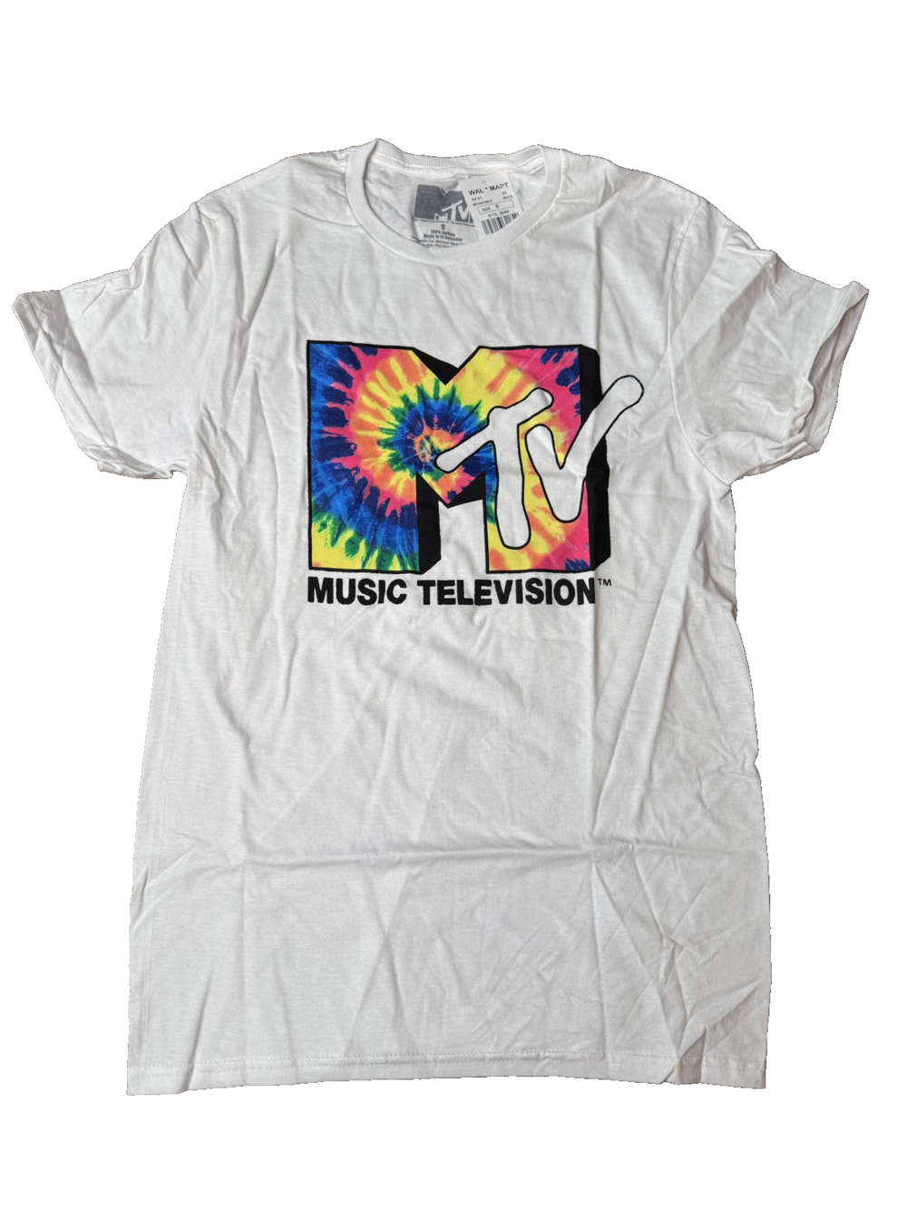 MTV Shirt Mens Small White Tie Dye Logo Music Television Graphic Tee Retro New